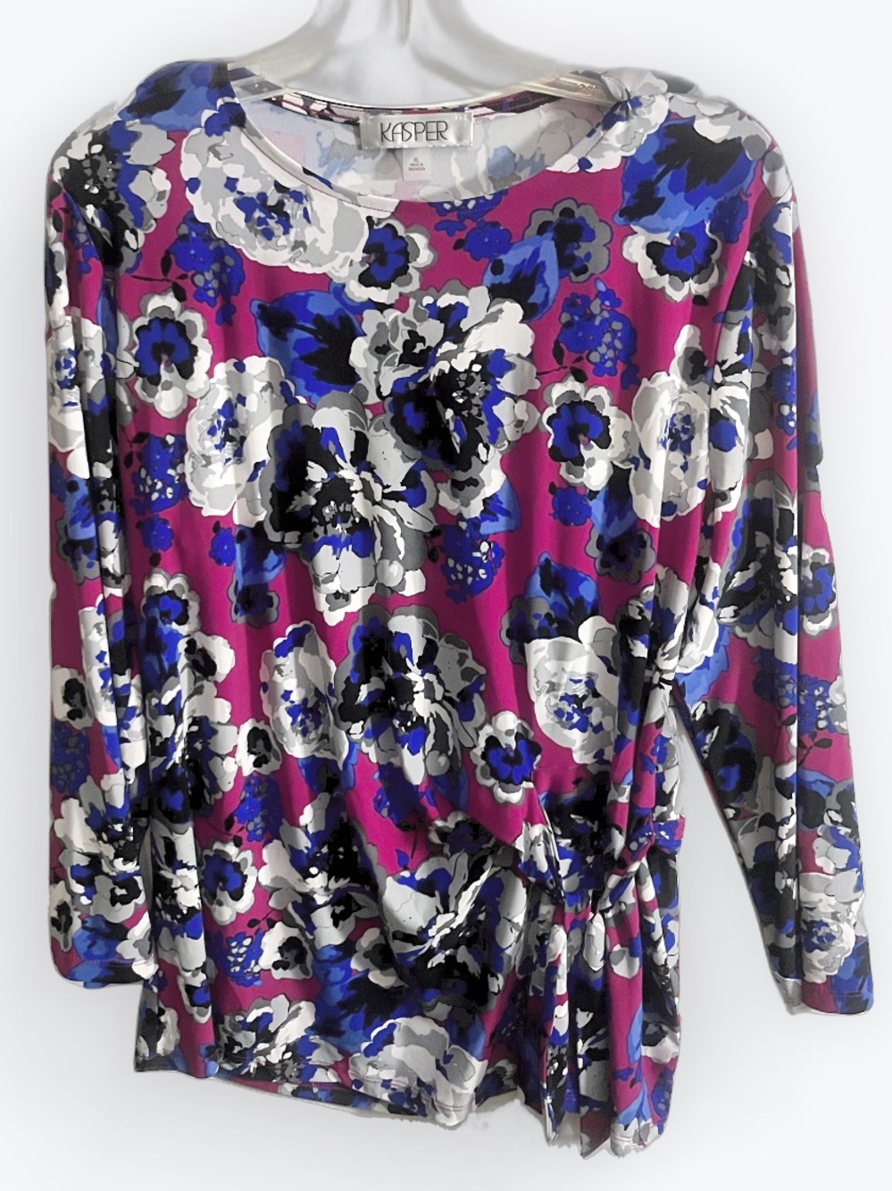 Kasper Women's Magenta Blue Black Floral Long Sleeve Top Size XL